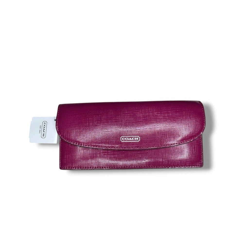 Coach Darcy Magenta Pink Crossgrain Saffiano Patent Leather Envelope Wallet Y2K
